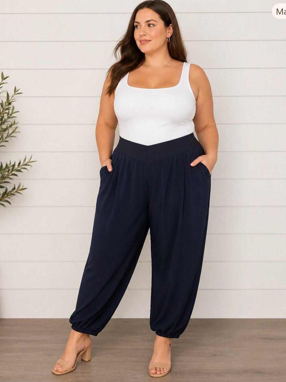 Adrienne Vittadini Dark Navy Draped Wrap Front Harem Jogger Pants Size L